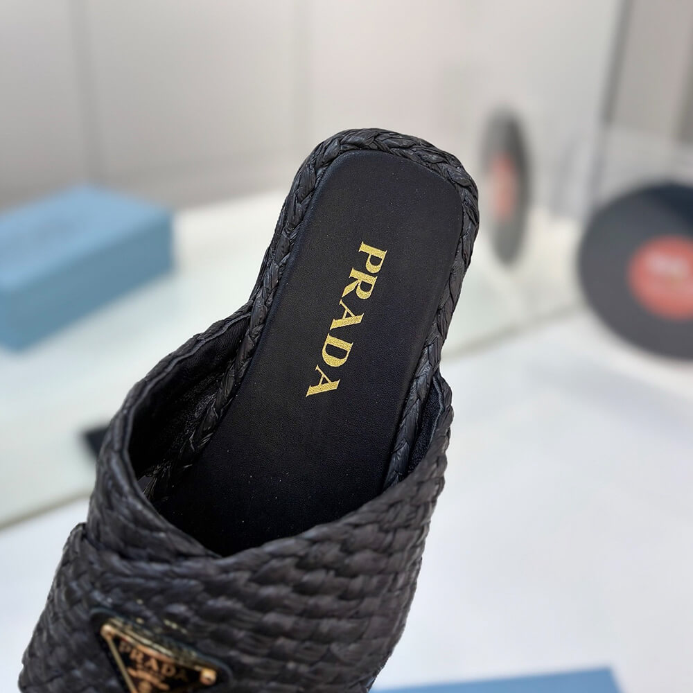 Prada Raffia crisscross slides