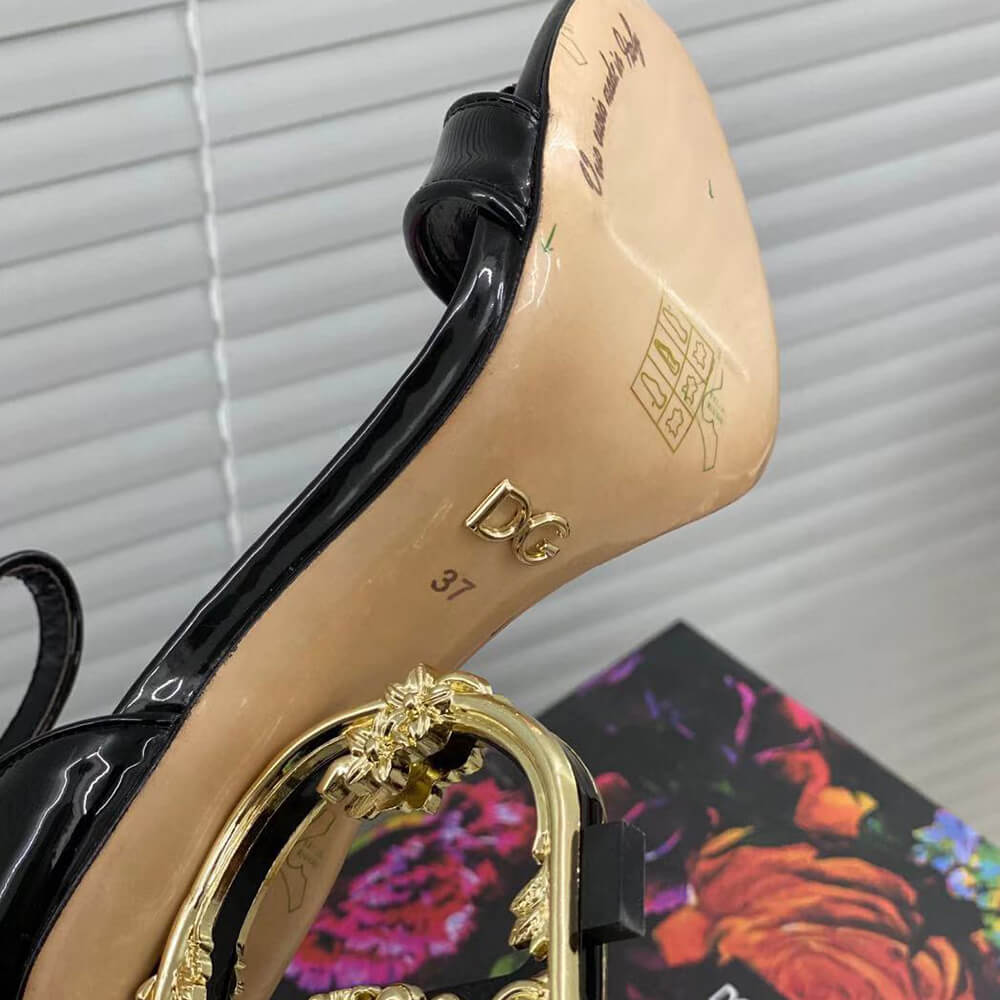 DOLCE   GBBANA Polished calfskin sandals with DG baroque heel