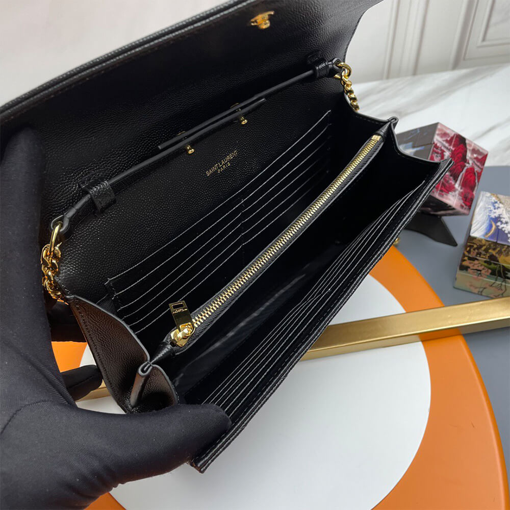 YSL classic cassandre chain wallet in grain de poudre leather