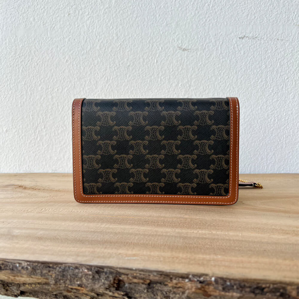 CELINE WALLET ON CHAIN MARGO in TRIOMPHE CANVAS and calfskin(High-end Grade)