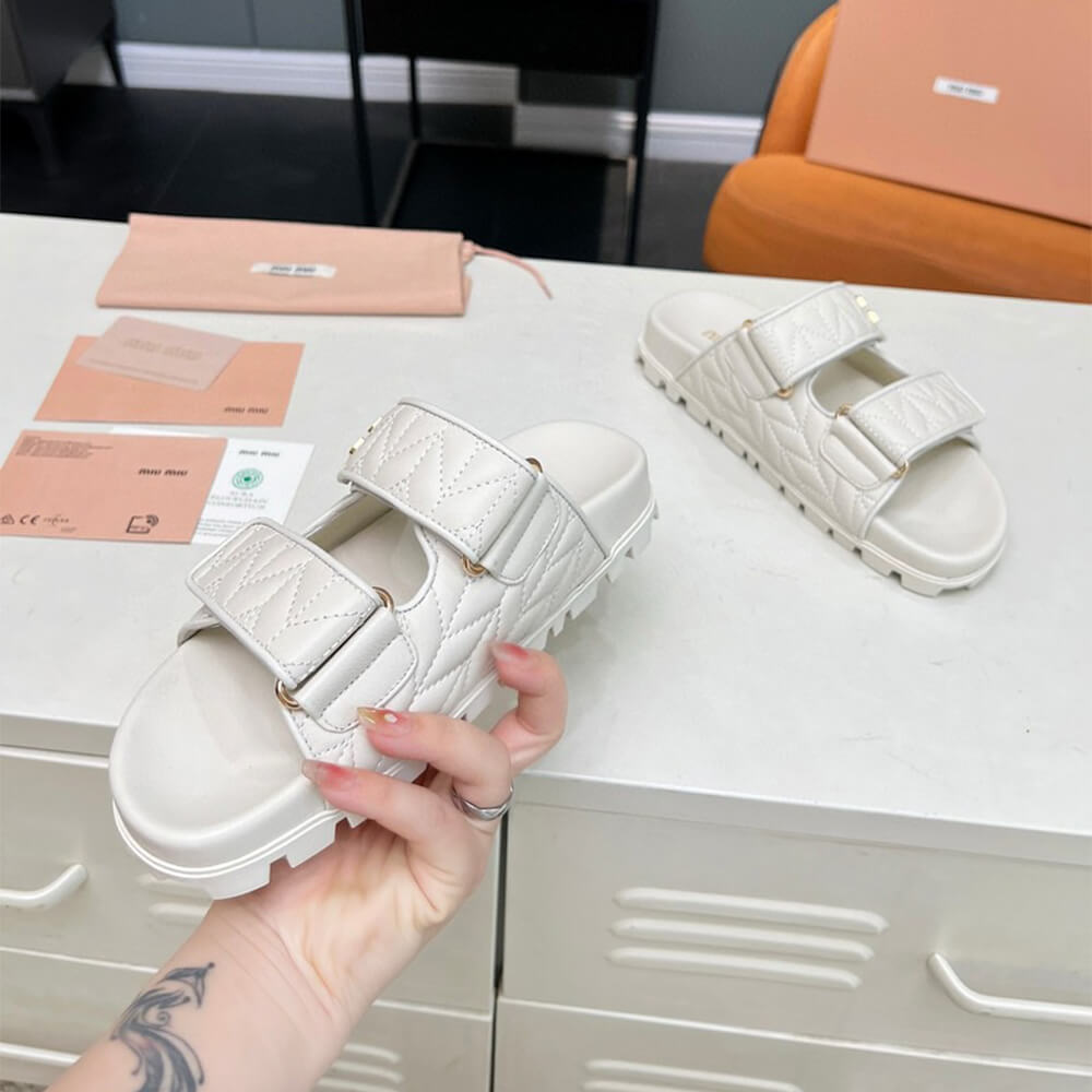 MiuMiu Matelass?? nappa leather slides